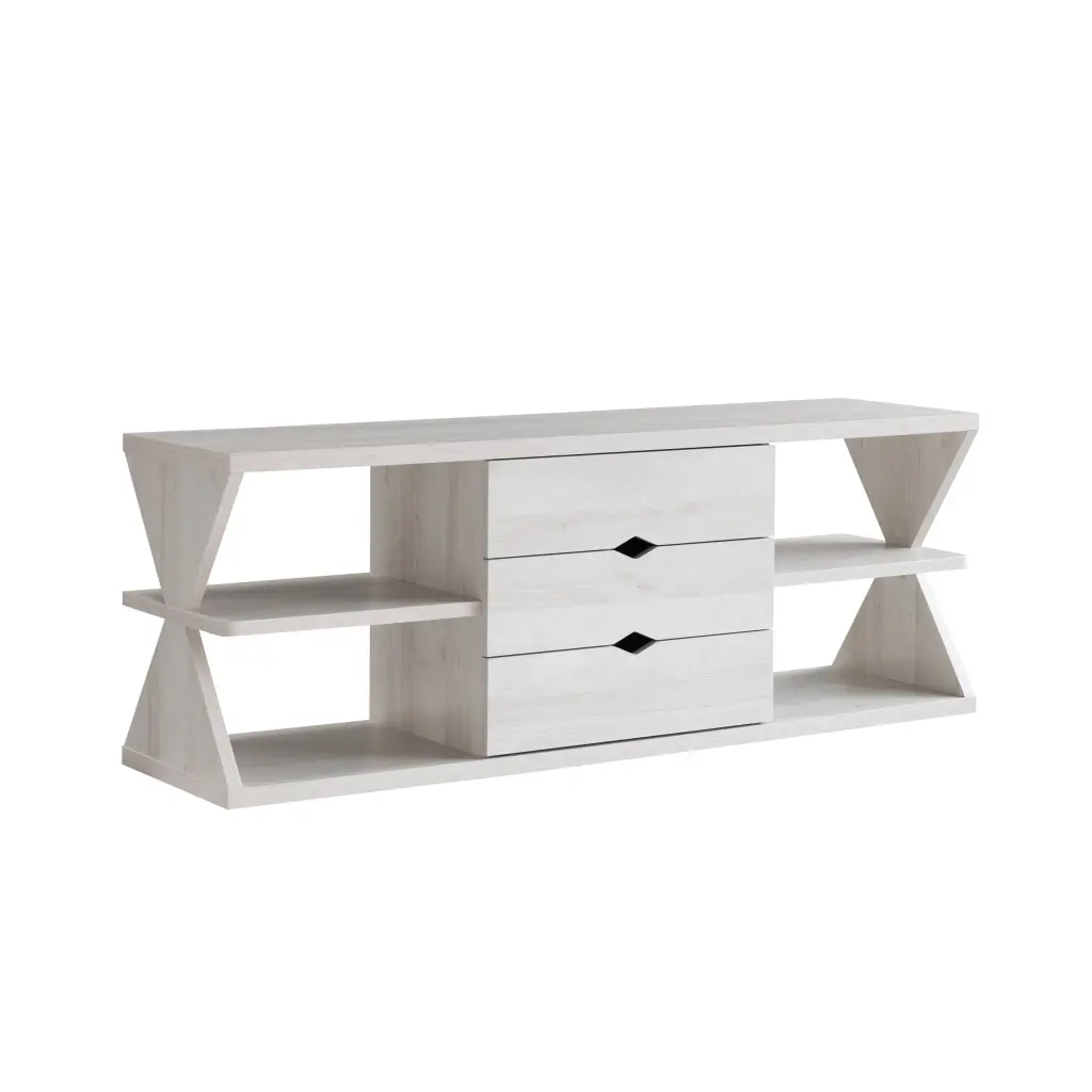 60 Inch TV Media Entertainment Console 4 Shelves and 3 Drawers Oak White Bed Bath & Beyond