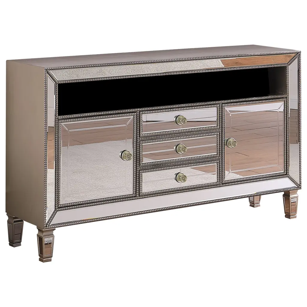 Limonite Modern Silver Mirrored Wood TV Stand Best Master Furniture