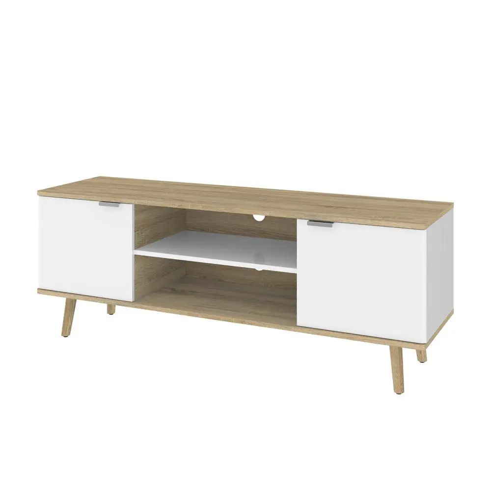 Bestar Procyon TV Stand 55 Inch TVs Modern Oak UV White Entertainment Center