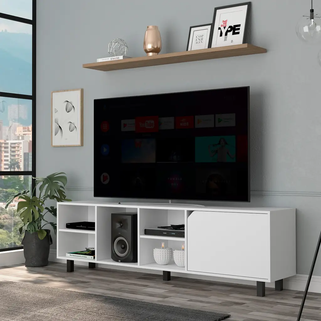 Boahaus Cary TV Stand White 70 Inch TVs Modern Entertainment Center