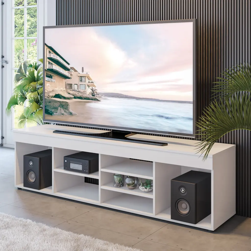 Boahaus Dakota White TV Stand TVs up to 65 Inches - Manufactured Wood Entertainment Center
