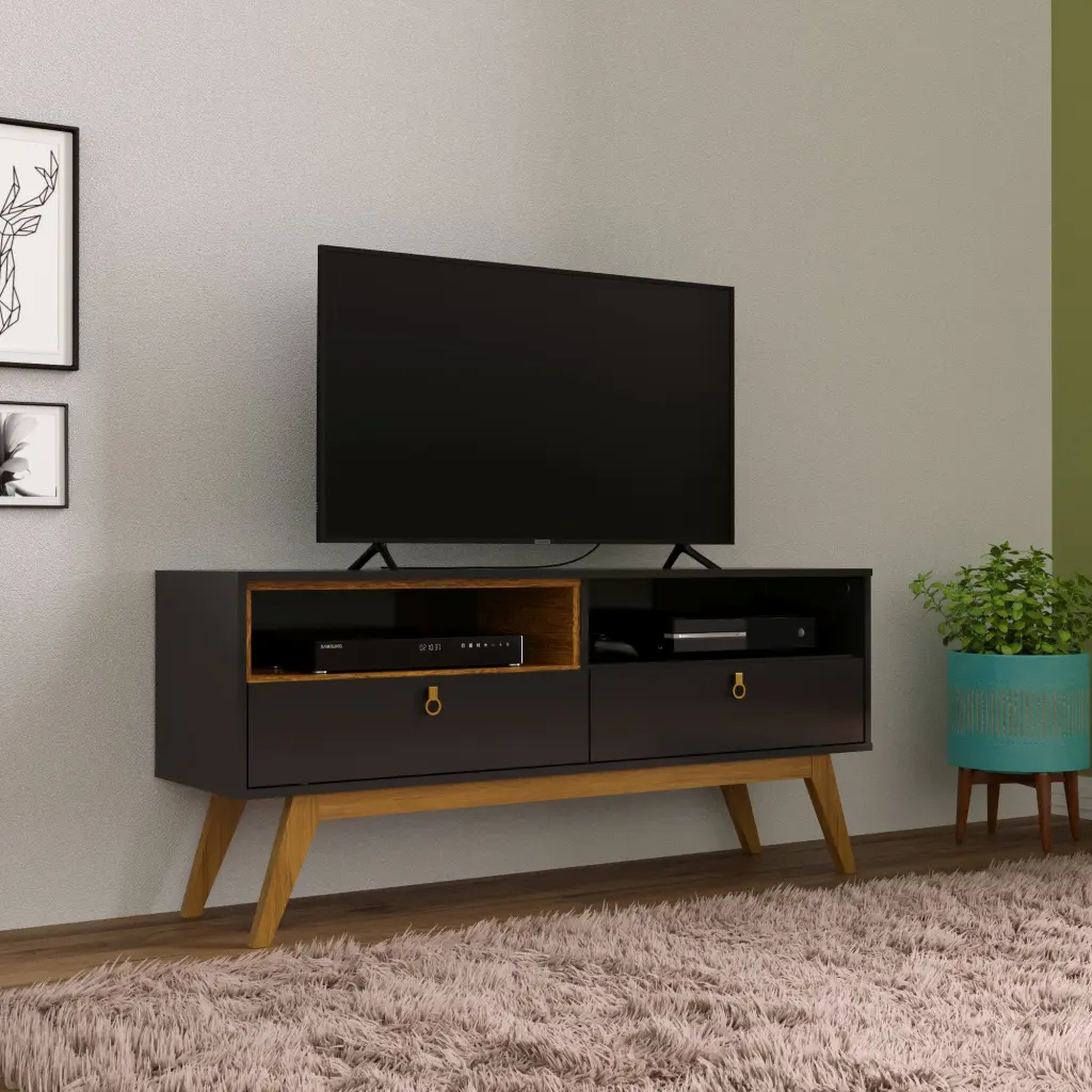 Boahaus Milwaukee Black Matte TV Stand TVs up to 55 Inch Manufactured Wood