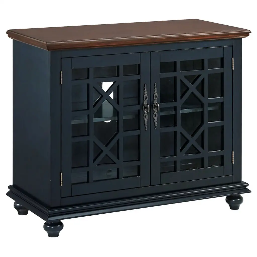 Bowery Hill Modern Contemporary TV Stand Blue Coffee Walnut Top