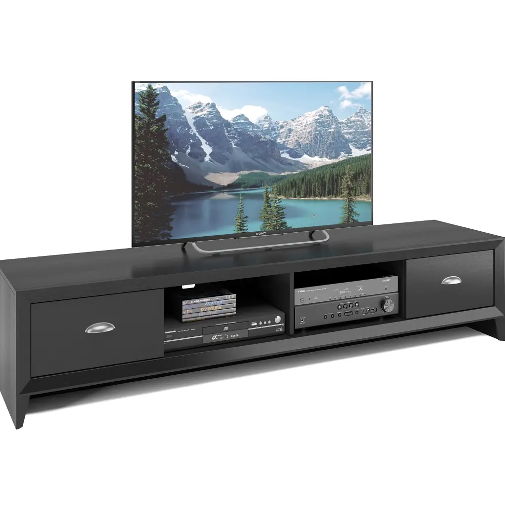 CorLiving Lakewood Modern Black Engineered Wood TV Stand 85 Inch TVs Drawers