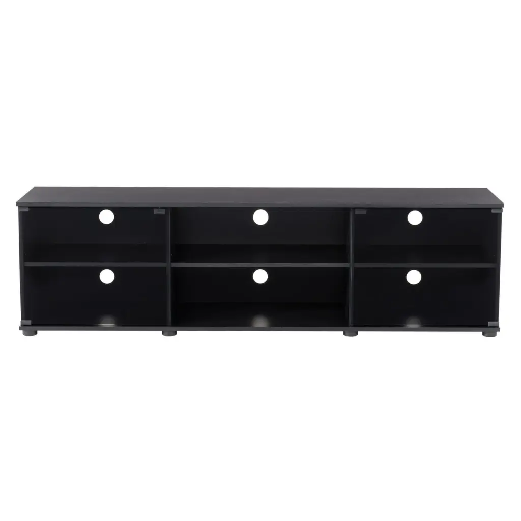Fiji Ravenwood Black Engineered Wood TV Stand Glass Doors 85 Inch TVs CORLIVING