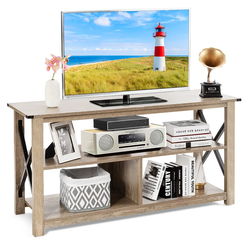 Costway Modern TV Stand TVs up to 55 Inches 3-Tier Open Shelves
