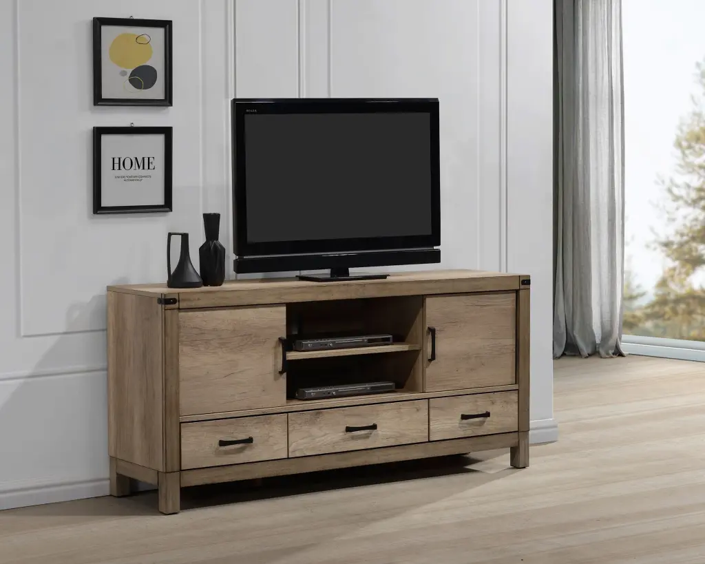 Matteo TV Stand Brown Light Brown Timber Media Console Living Room crown mark inc