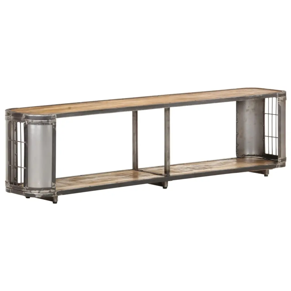 Dcenta 59 Inch Solid Mango Wood TV Cabinet Storage Shelf and Iron Frame Living Room