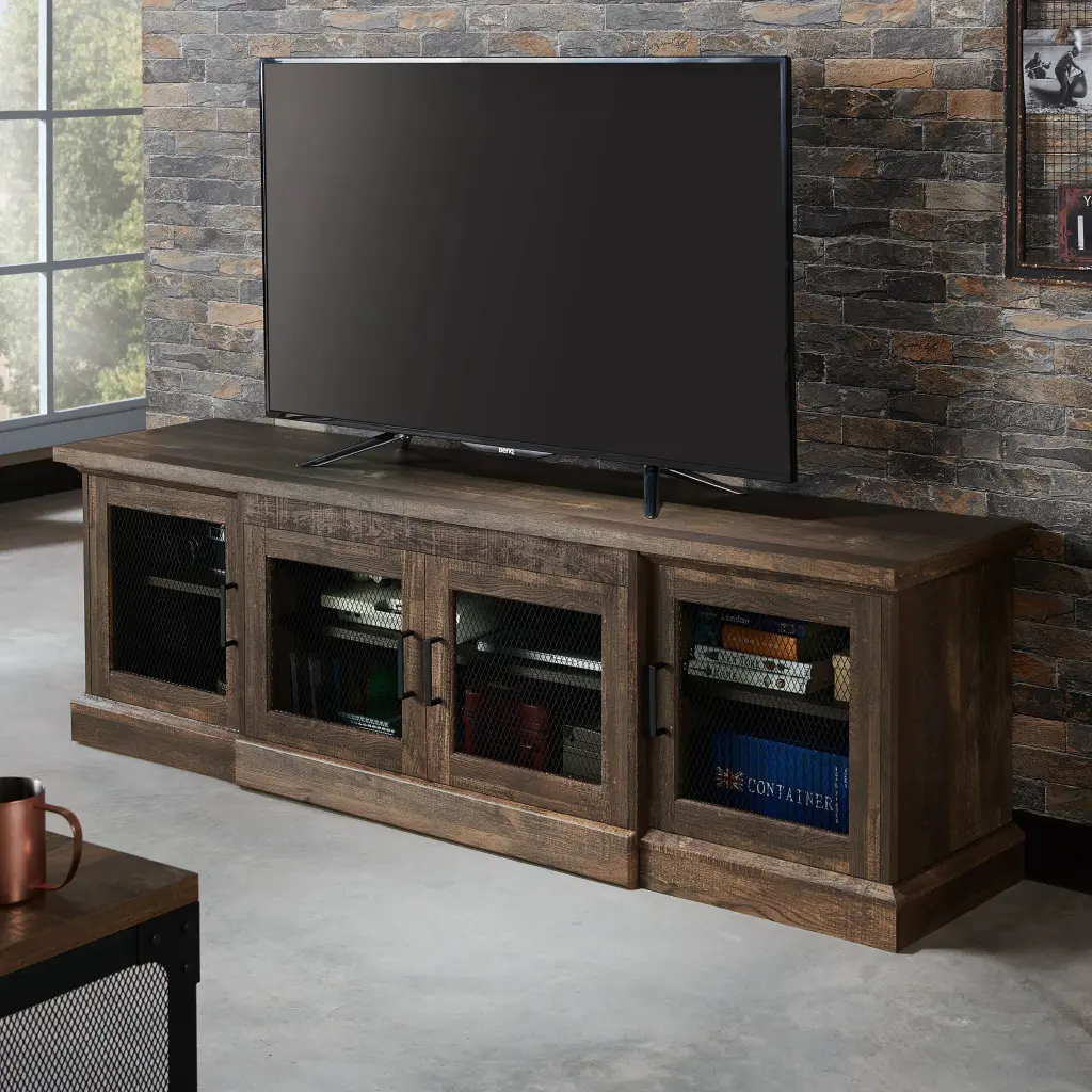 Denhour DH BASIC Rustic Reclaimed Oak 69-inch Wide 6-Shelf TV Stand