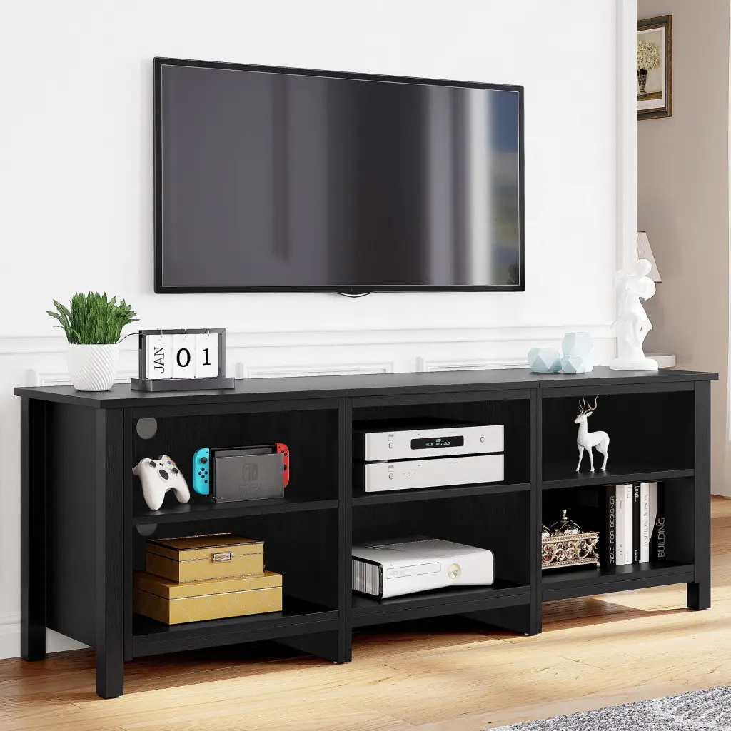 Dextrus Modern TV Stand TV up to 80 Inches Classic 6 Cubby DIY Media Entertainment Center Black