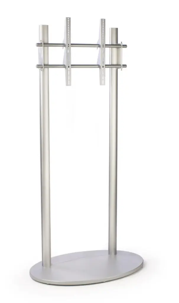 Aluminum TV Stand 42 to 60 Inch Monitor Round MDF Base and Built- Graphic Holder Displays2go