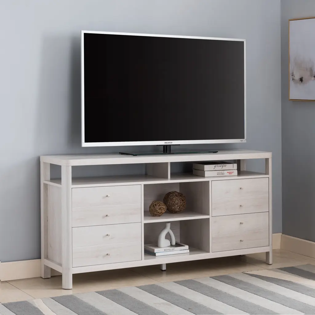 White Oak 8 Button Drawers TV Stand 2 Center Shelves Buffet Console Stand Living Room DJ Corp Design