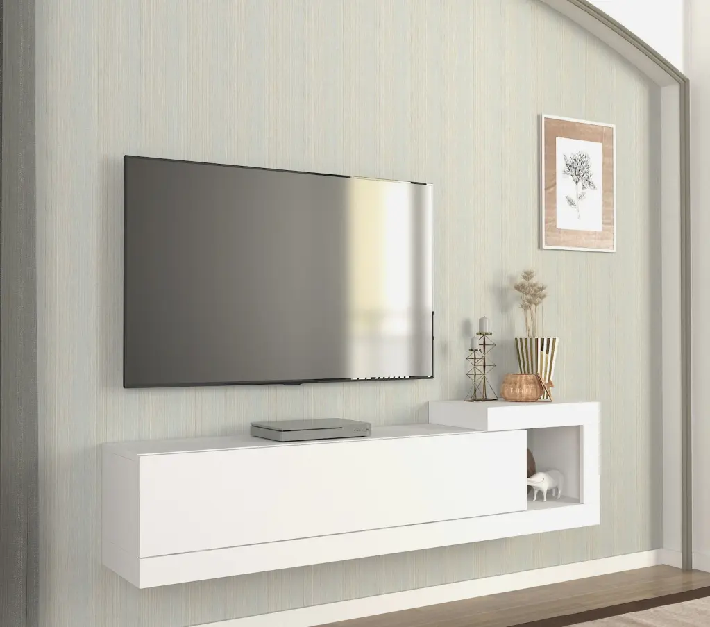 DORPEK Floating TV Stand 65 Inch TVs White Modern Wall Mounted Entertainment Center