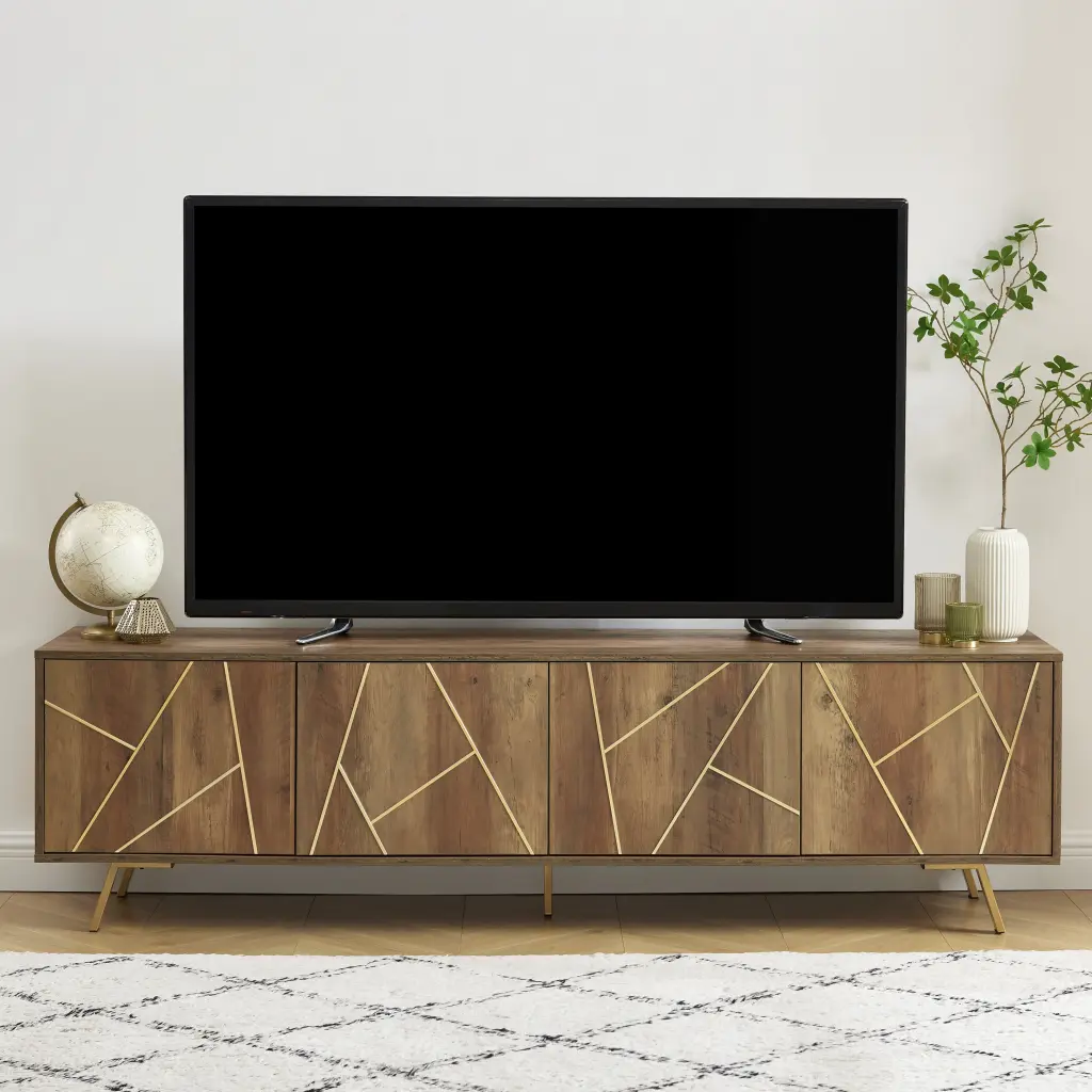 EDYO LIVING Mid Century Modern Rustic Oak TV Stand 75 Inch TVs