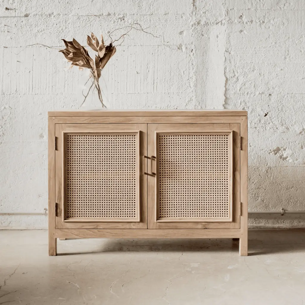 Serana TV Stand Ivory White Teak Brown - Modern Media Console Eltis