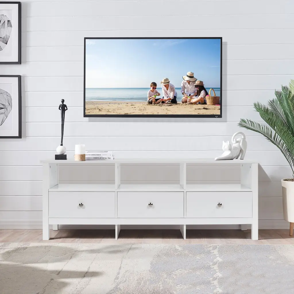 Zimtown Modern White Wood TV Stand Cabinet TVs up to 60 Inches Drawers Entertainment Center FCH