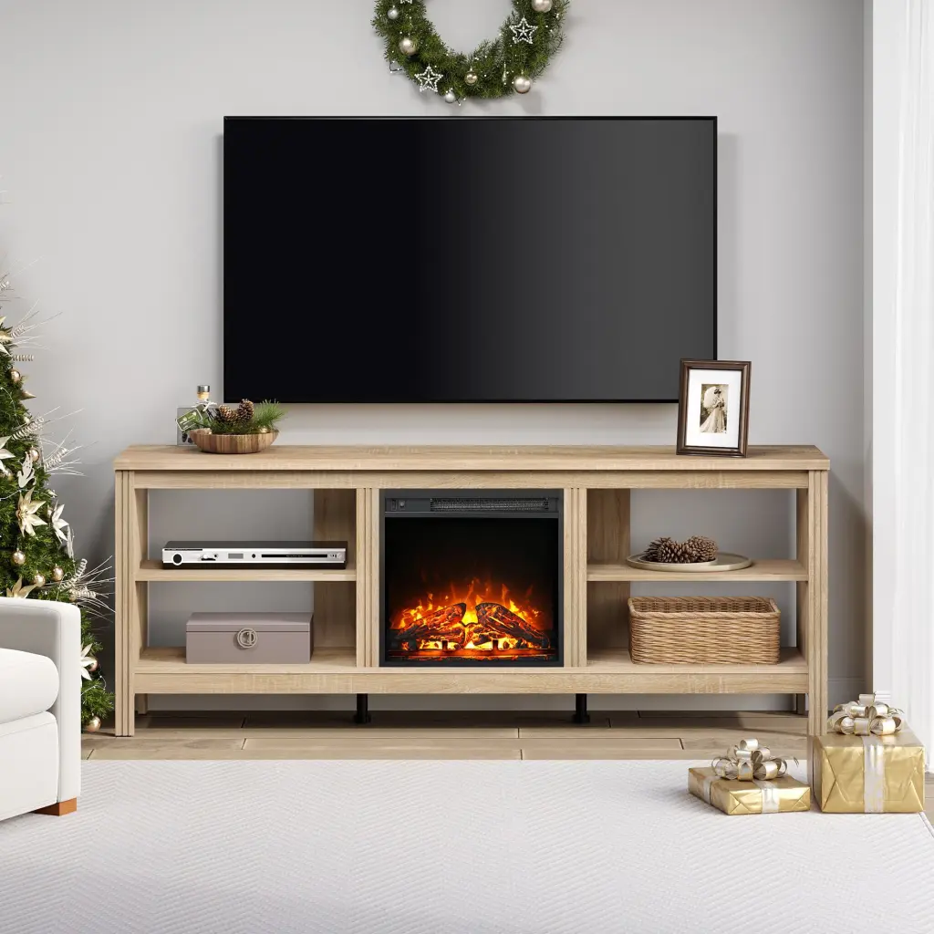 Black TV Stand 90 Inch TVs Entertainment Center 8 Storage Cabinets FITUEYES