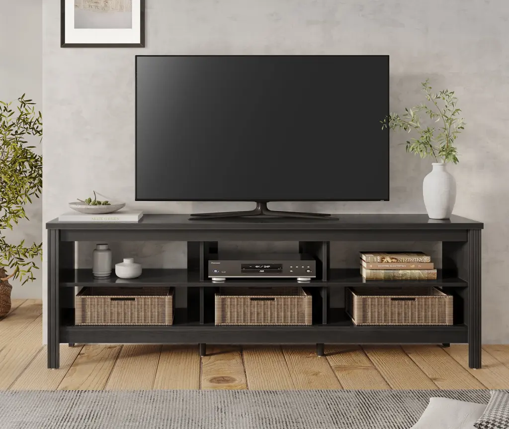 Farmhouse TV Stand 75 Inch Flat Screen TV Storage Cabinet Black FITUEYES
