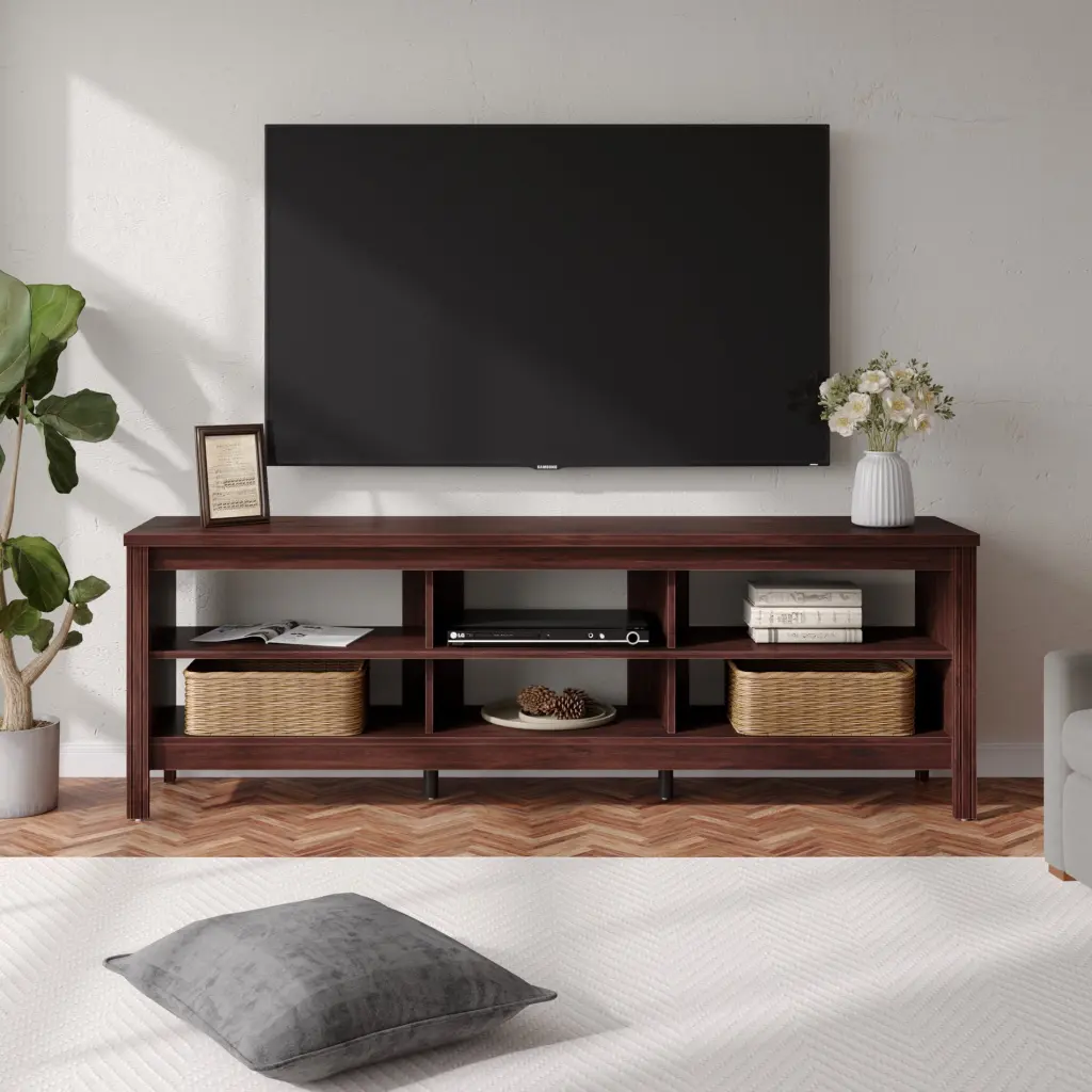 Farmhouse TV Stand 75 Inch TV Rustic Brown Entertainment Center 6 Storage Cabinets FITUEYES