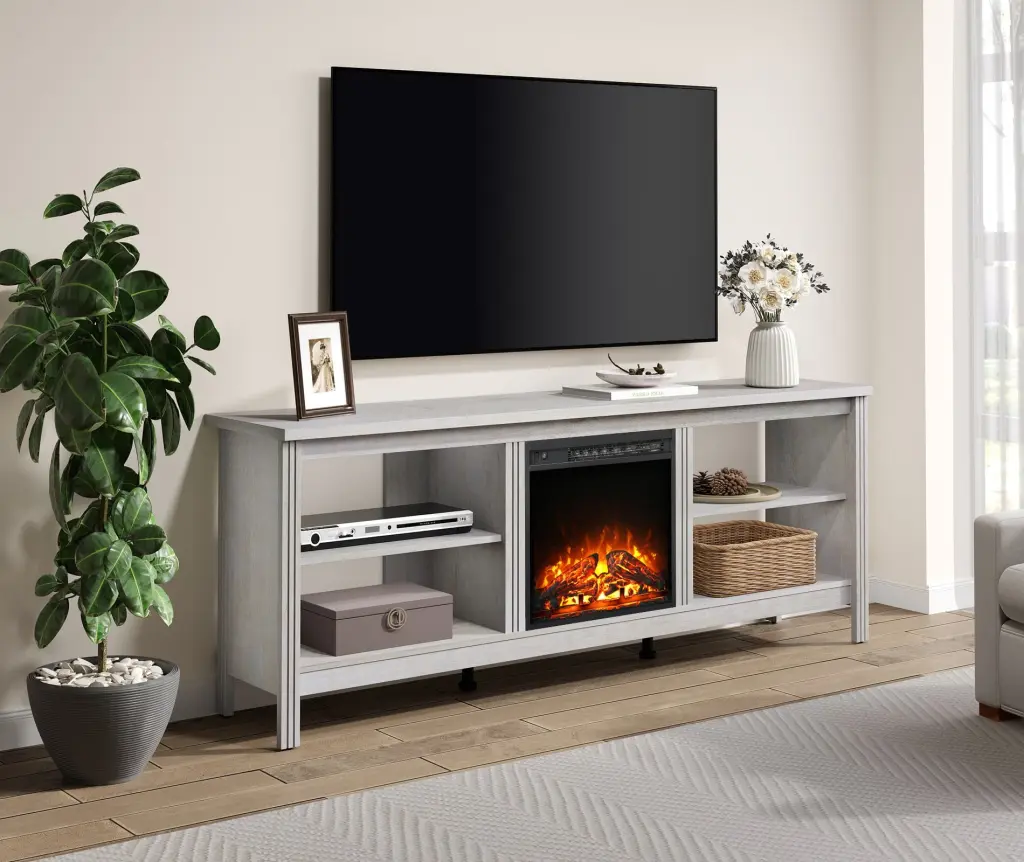 Farmhouse TV Stand 75 Inch TVs 6 Storage Cabinets Black FITUEYES