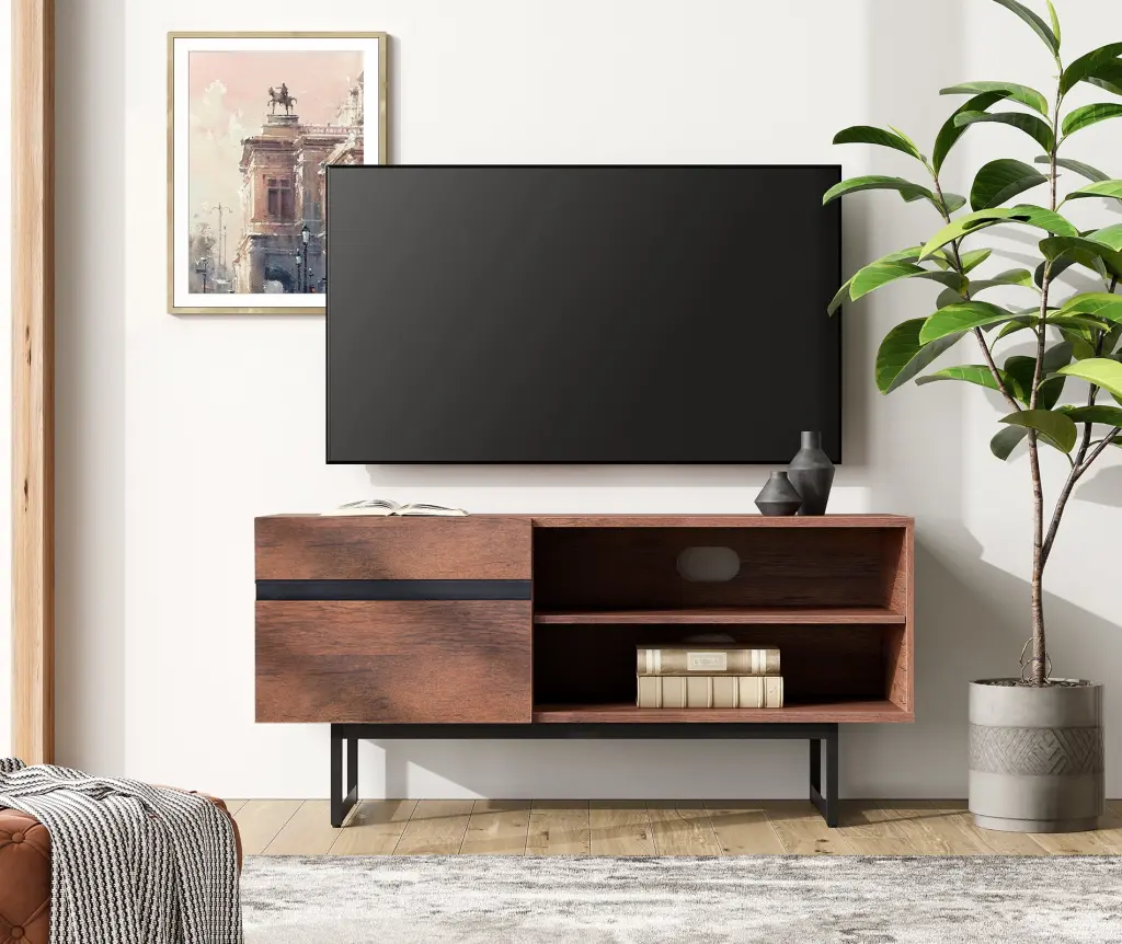 FITUEYES Brown TV Stand 2 Drawers TVs up to 58 Inches