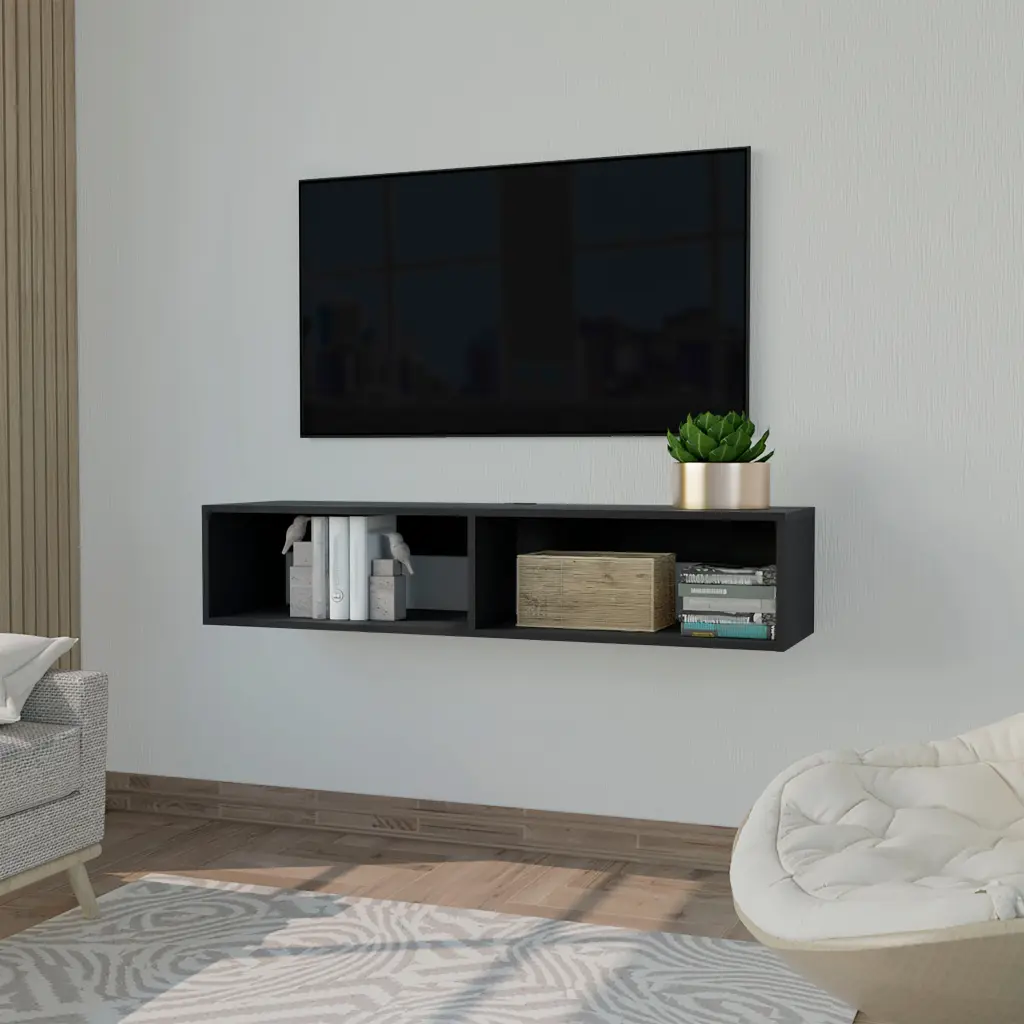 Black Spacious TV Stand Shelves 40-49 Inch TVs Primary Living Space furniture max