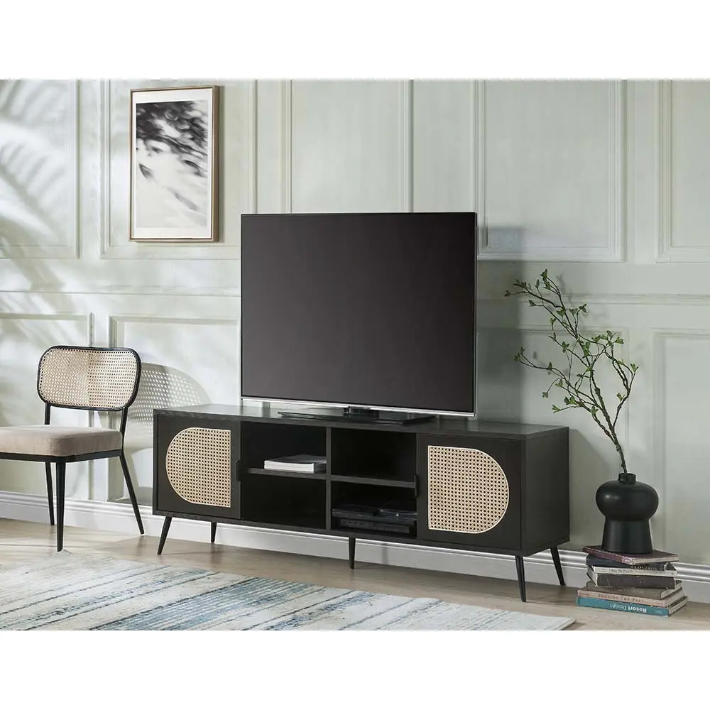 Black TV Stand Metal Legs 60 Inches Modern Entertainment Center furniture max
