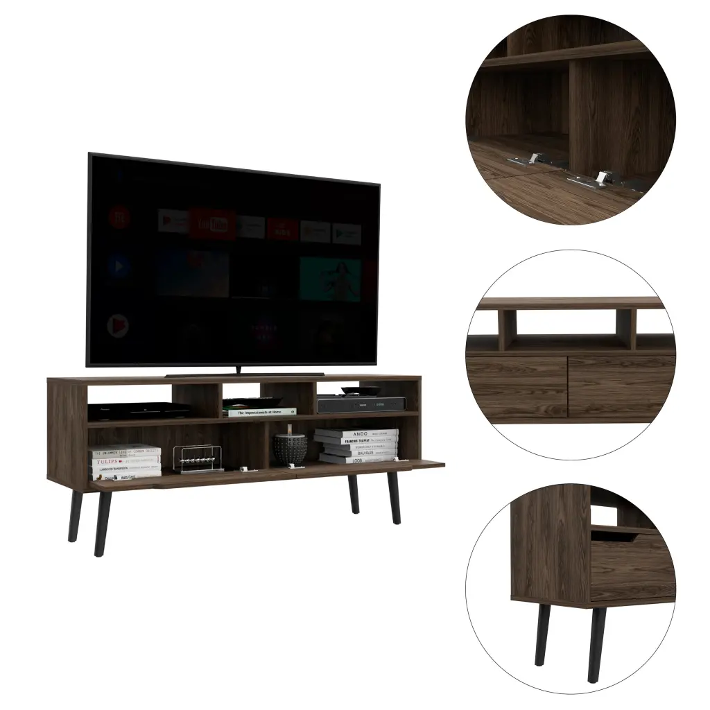 Haven 2 Drawer 3 Shelf TV Stand Dark Walnut Brown 60-69 Inches Particle Board furniture max