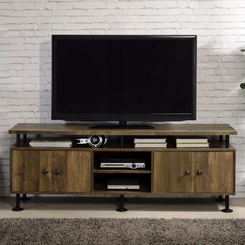 Rustic Oak and Black 2 Shelf TV Stand Living Room furniture max