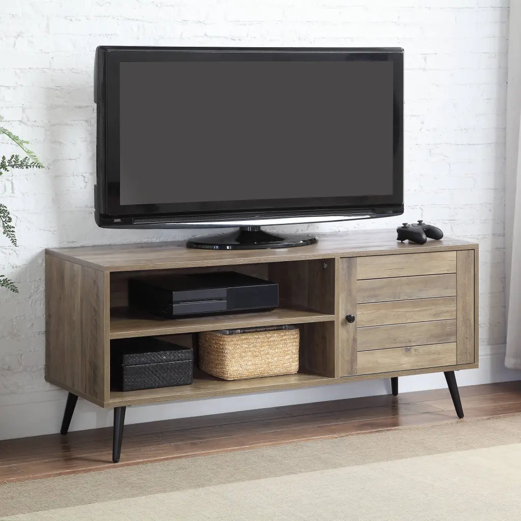Rustic Oak And Black TV Stand Open Shelving Rustic Primary Living furniture max