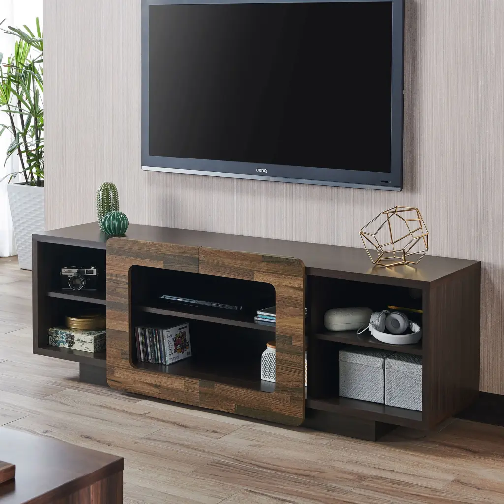 FOA Cher Sliding Door TV Stand Wenge TVs up to 68 Inches Furniture of America