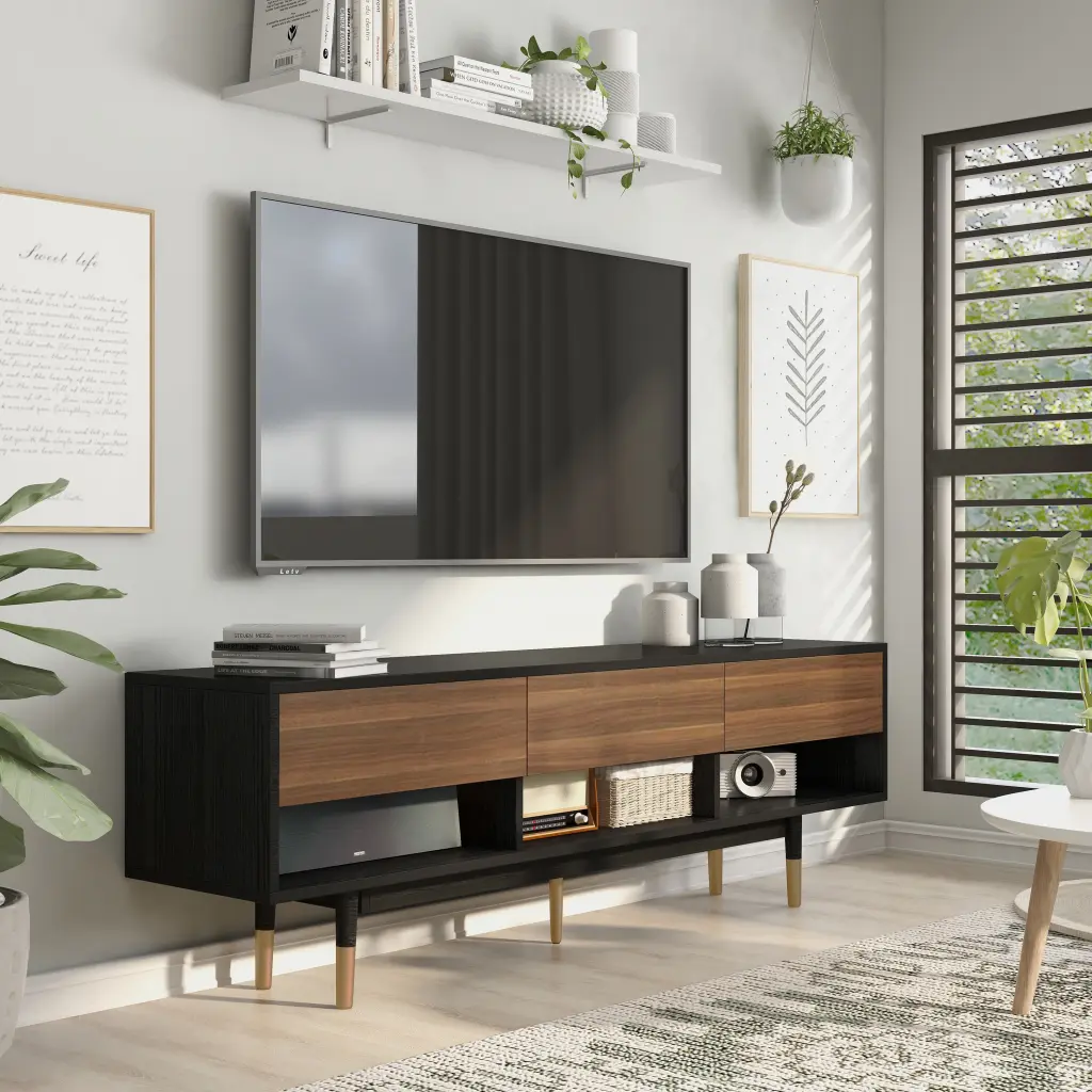 Furniture America Zuna Black TV Stand TVs up to 78 Inch
