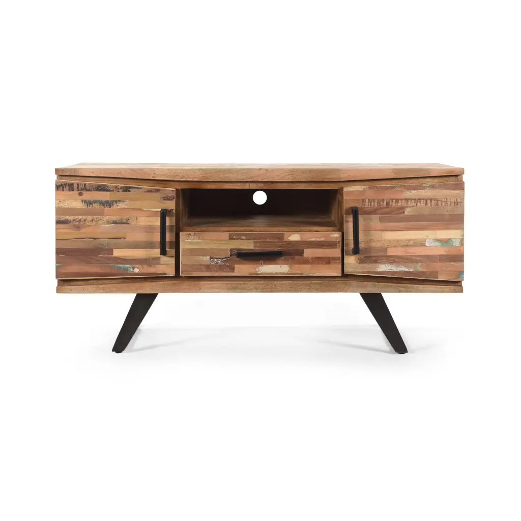 Alithea Handcrafted Bohemian Reclaimed Wood TV Stand Natural and Black GDFSTUDIO