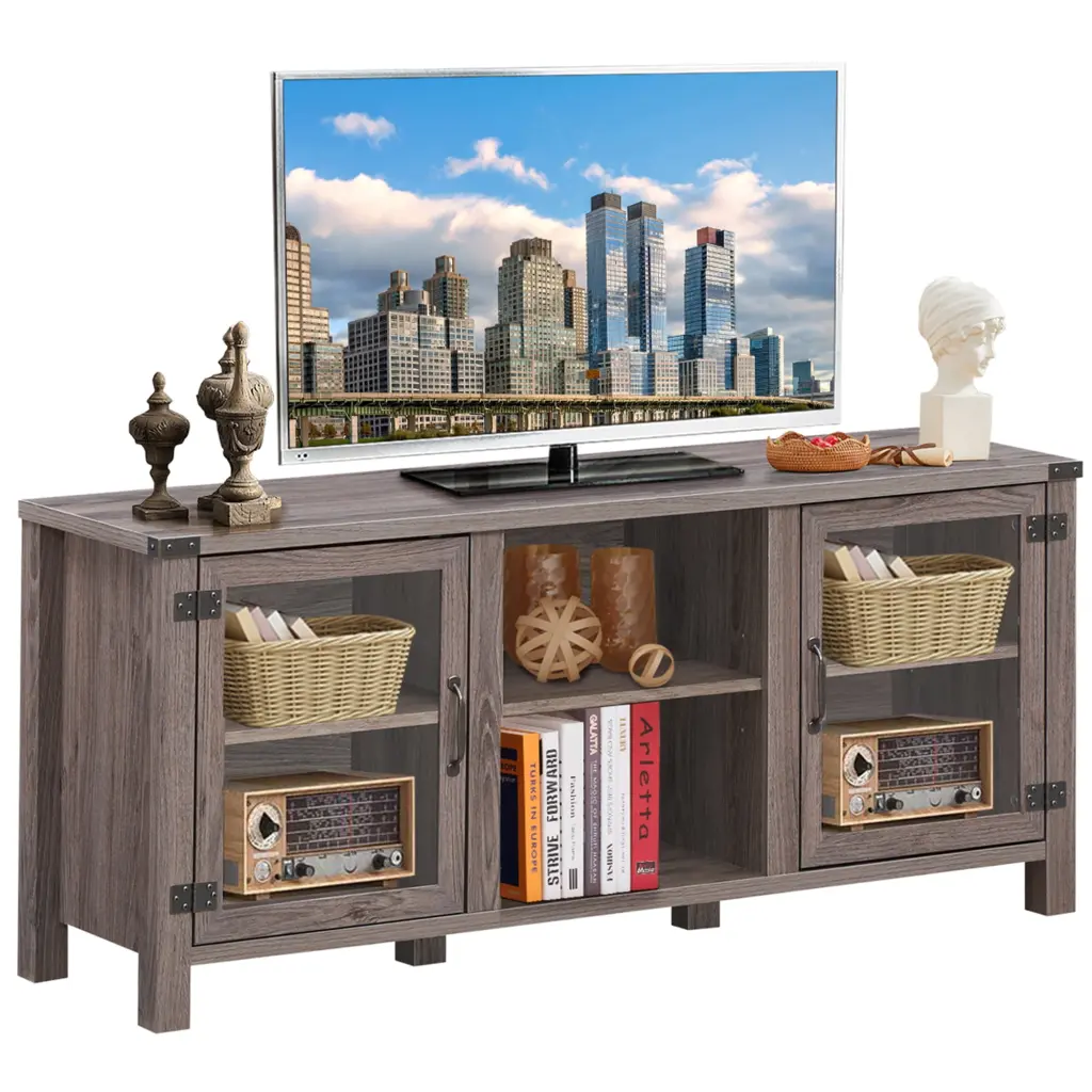 Gymax TV Stand Entertainment Center 65 Inch TVs Storage Cabinets Deep Taupe