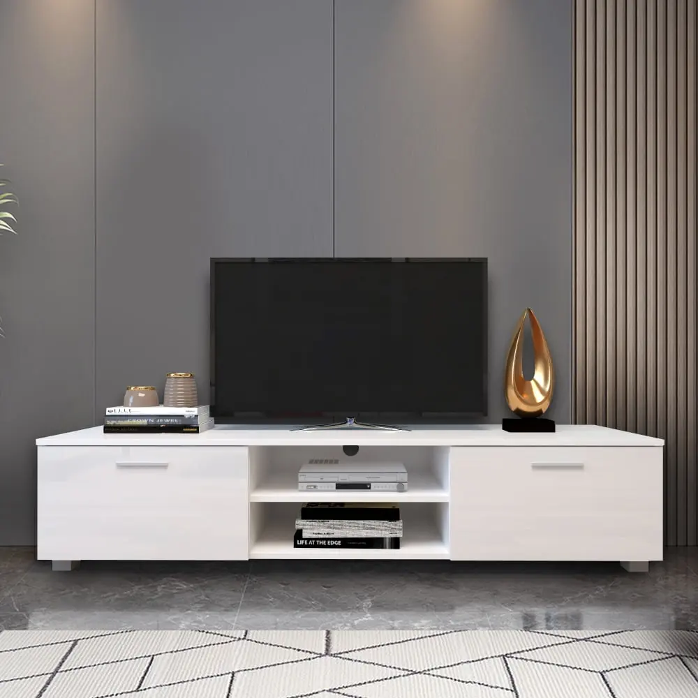 GZXS White TV Stand 70 Inch TV 2 Storage Cabinets and Open Shelves - Media Console Living Room Bedroom