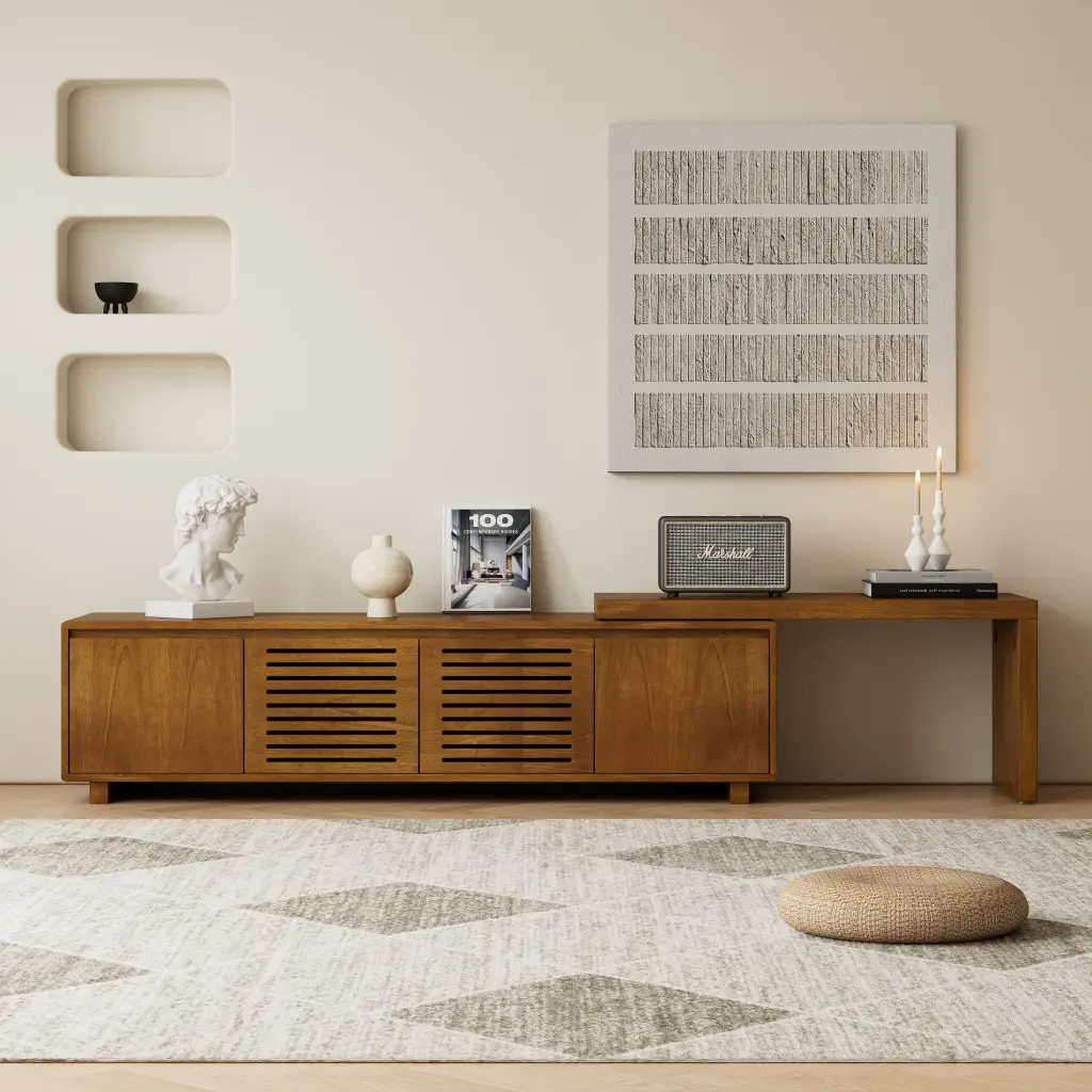 63 Mid Century Modern Extendable TV Stand TVs up to 75 Media Console haiyi furniture