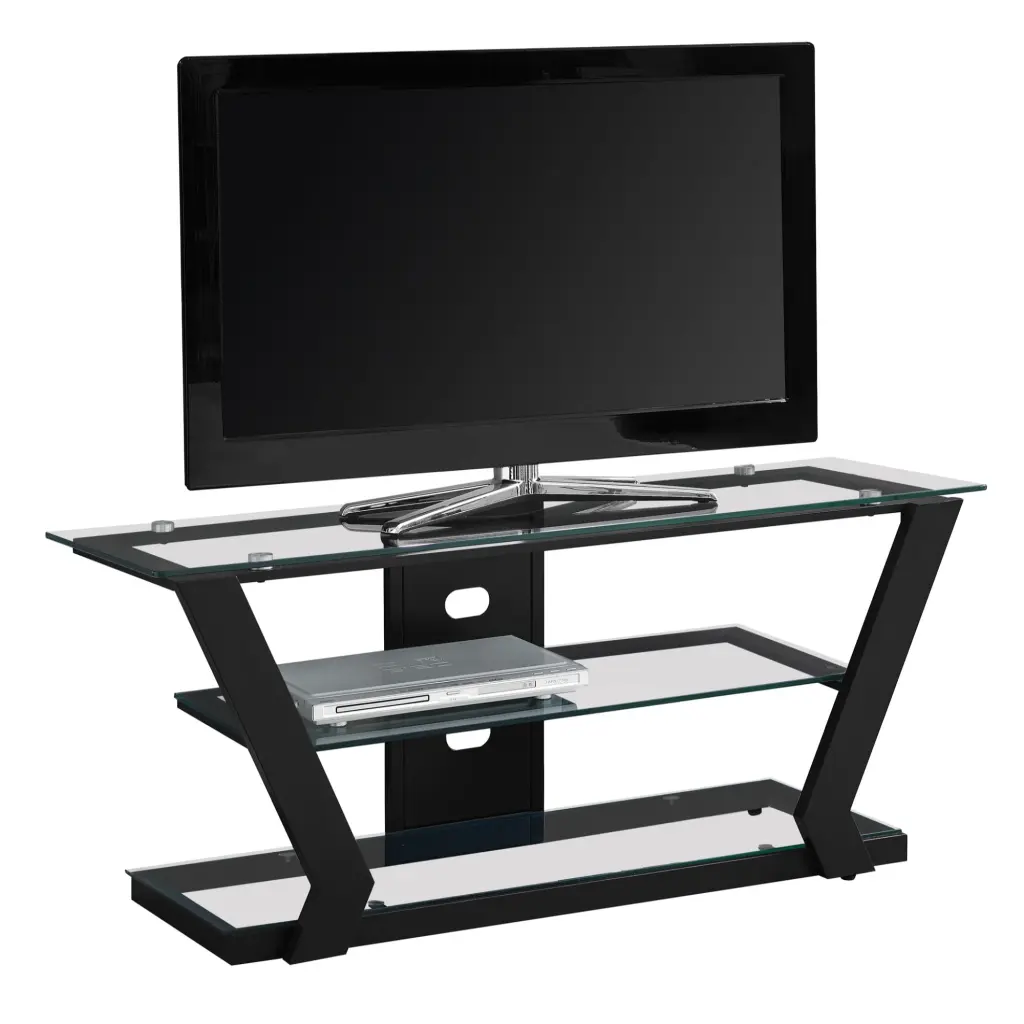 HomeRoots 20.5 Inch Black Metal and Tempered Glass TV Stand