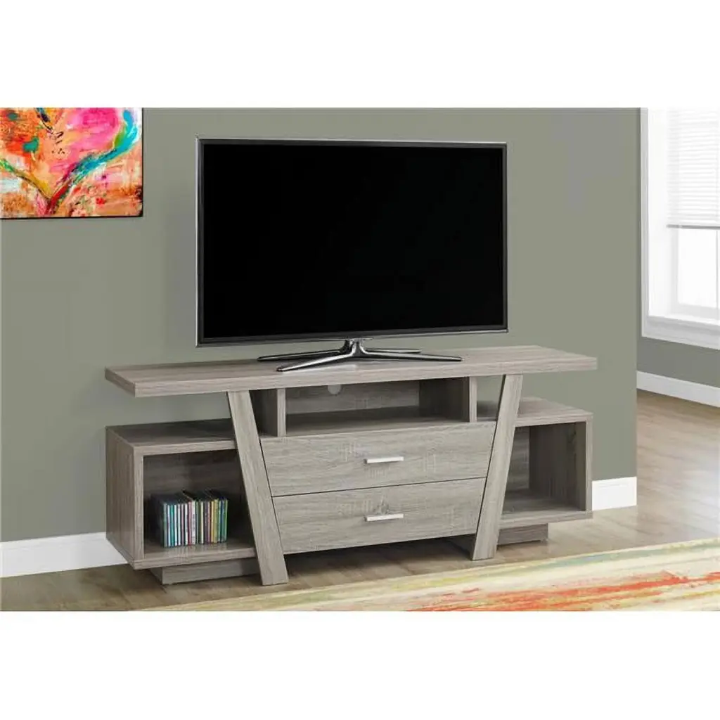 HomeRoots 23.75 Inch Dark Taupe TV Stand 2 Drawers Living Room