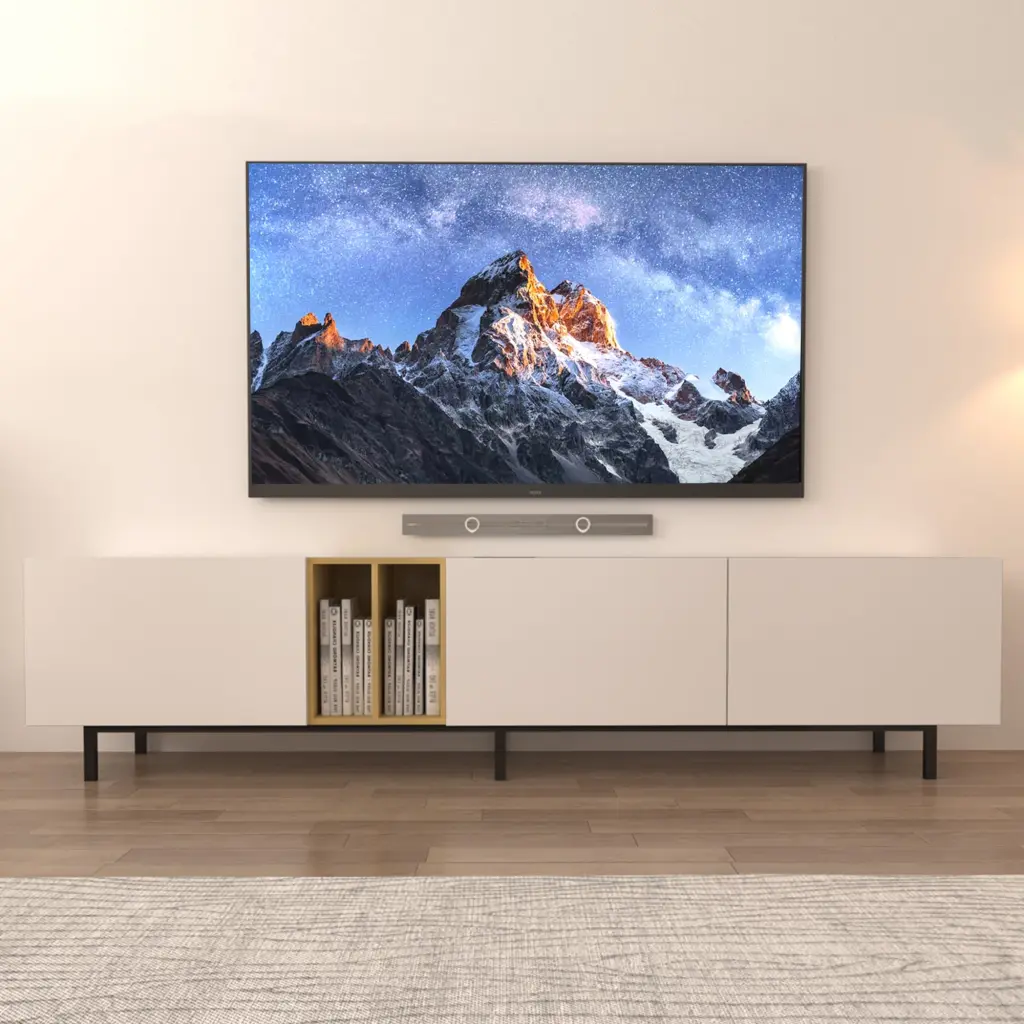 Modern TV Console Big Storage Cabinets Yellow Accent Media Stand hymasbros