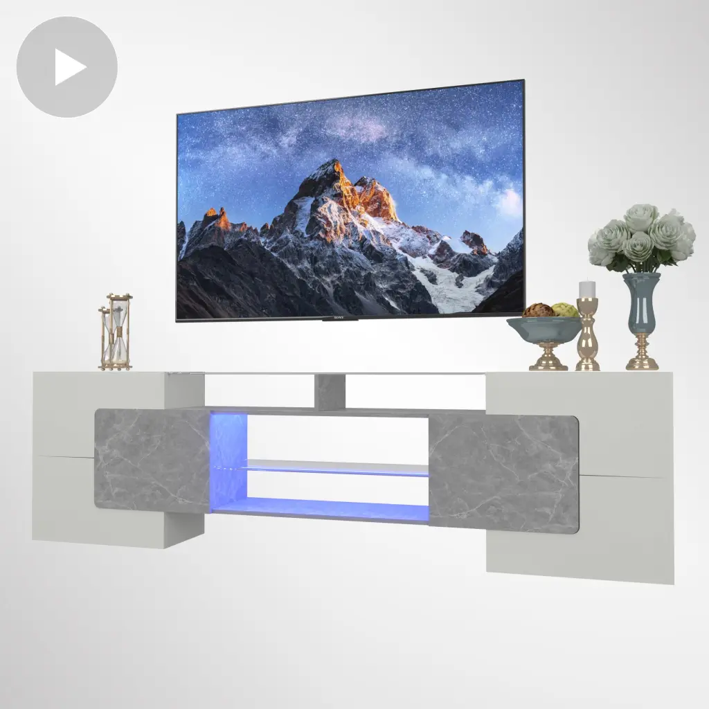 Video TV Console Storage Cabinets Long LED TV Stand Full RGB Colors hymasbros