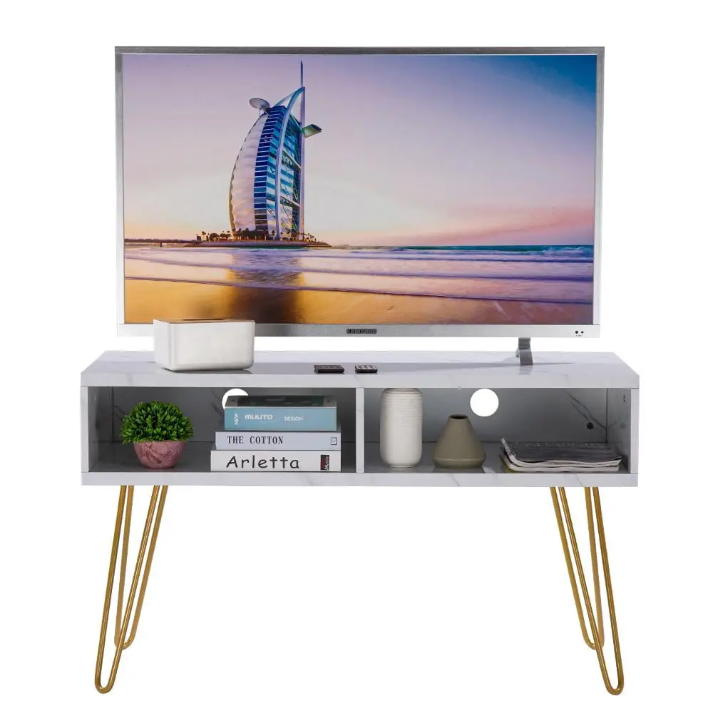 iTopRoad 42 Inch TV Stand Laptop Desk Open Storage Shelves White Modern Living Room Furniture