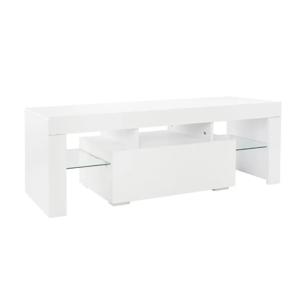 iTopRoad Modern TV Stand LED Light Media Console Entertainment Center Shelf and Drawer White
