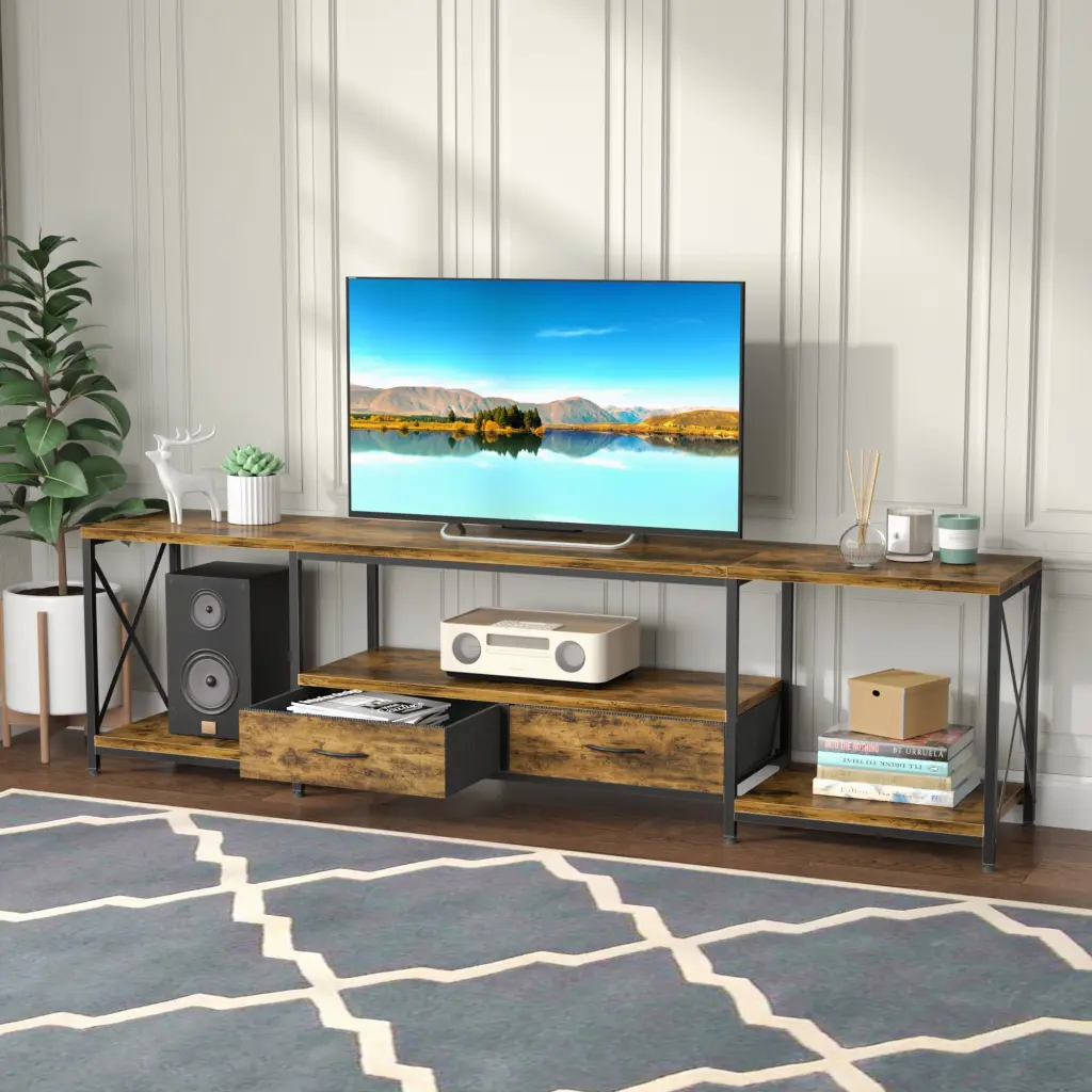 JAFUSI Rustic Brown TV Stand 80 85 90 Inch TVs - Entertainment Center Living Room