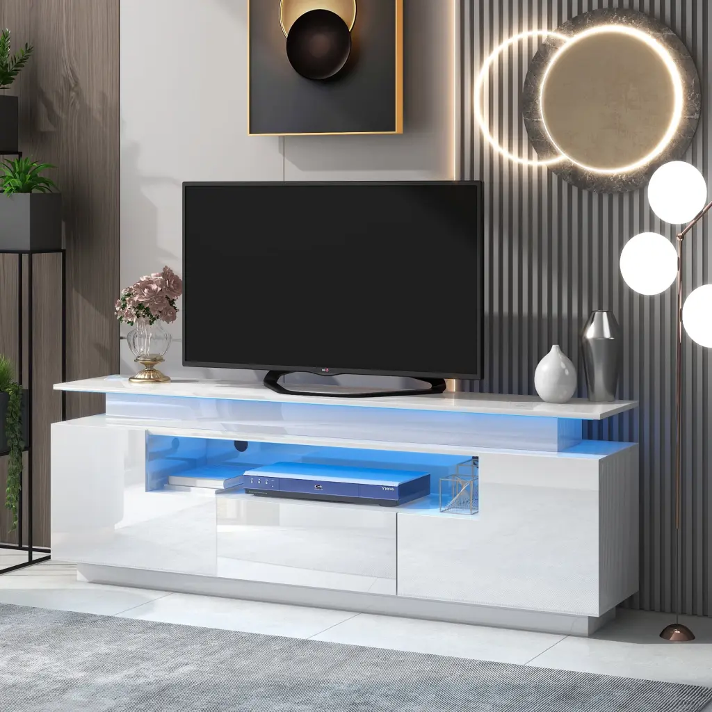 KOFUN TV Stand TVs up to 75 Inches LED Lights Entertainment Center Console Table