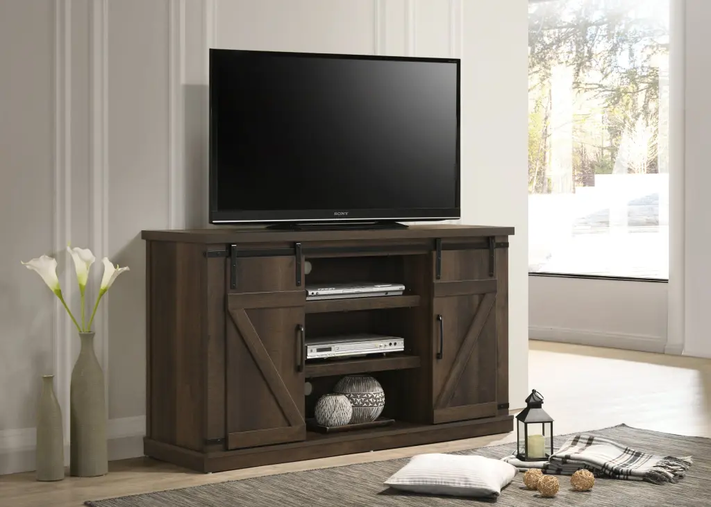 Asher 54 Inch Dark Brown TV Stand Sliding Doors and Cable Management lilola home