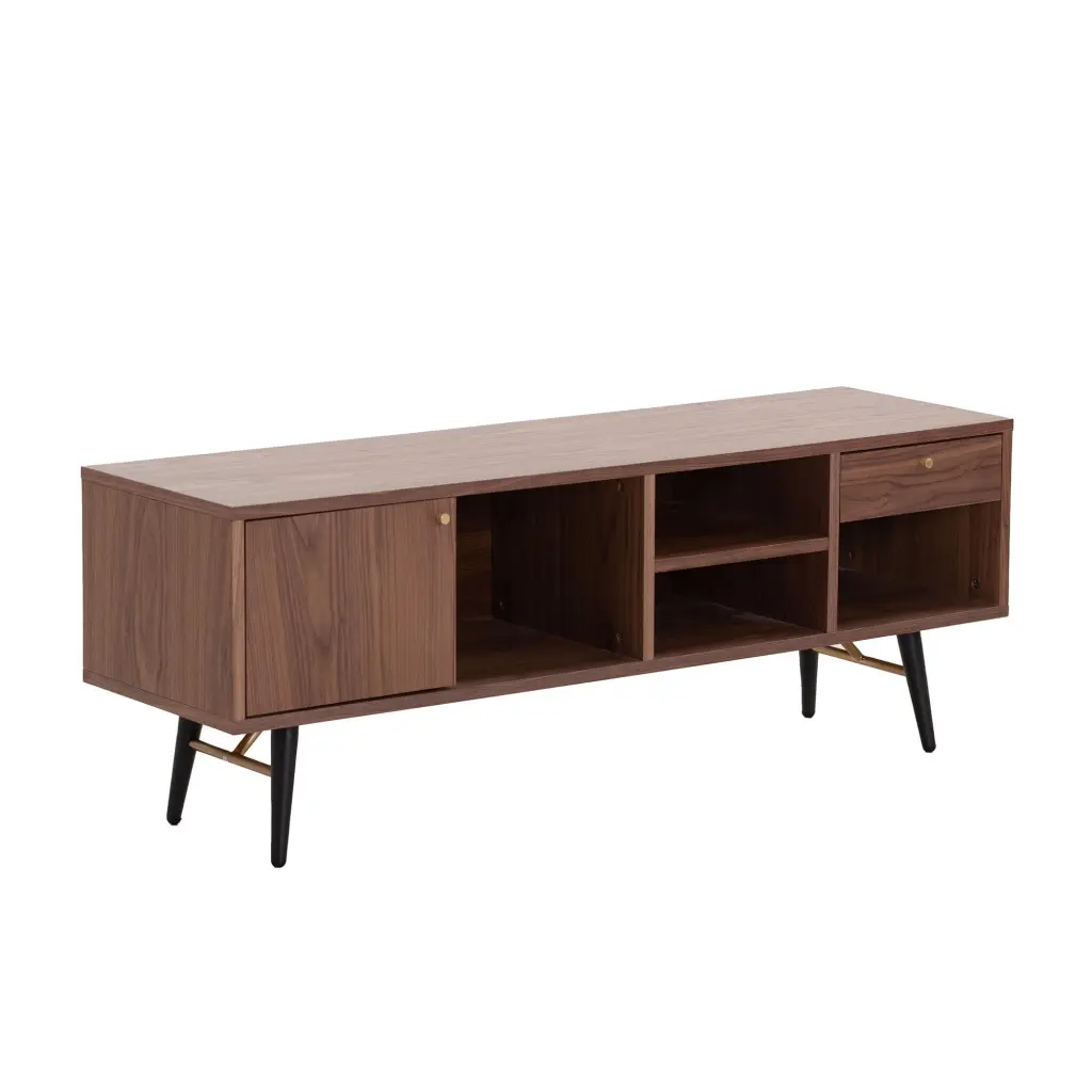 Mid-Century Modern Low Profile Media Console TV Stand Walnut Miekor