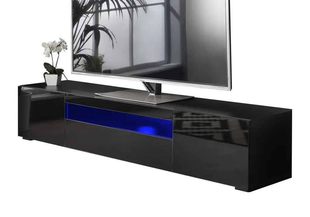 MMT TV Stand Cabinet Lights TVs up to 90 Inches Black Gloss Sound Bar Storage