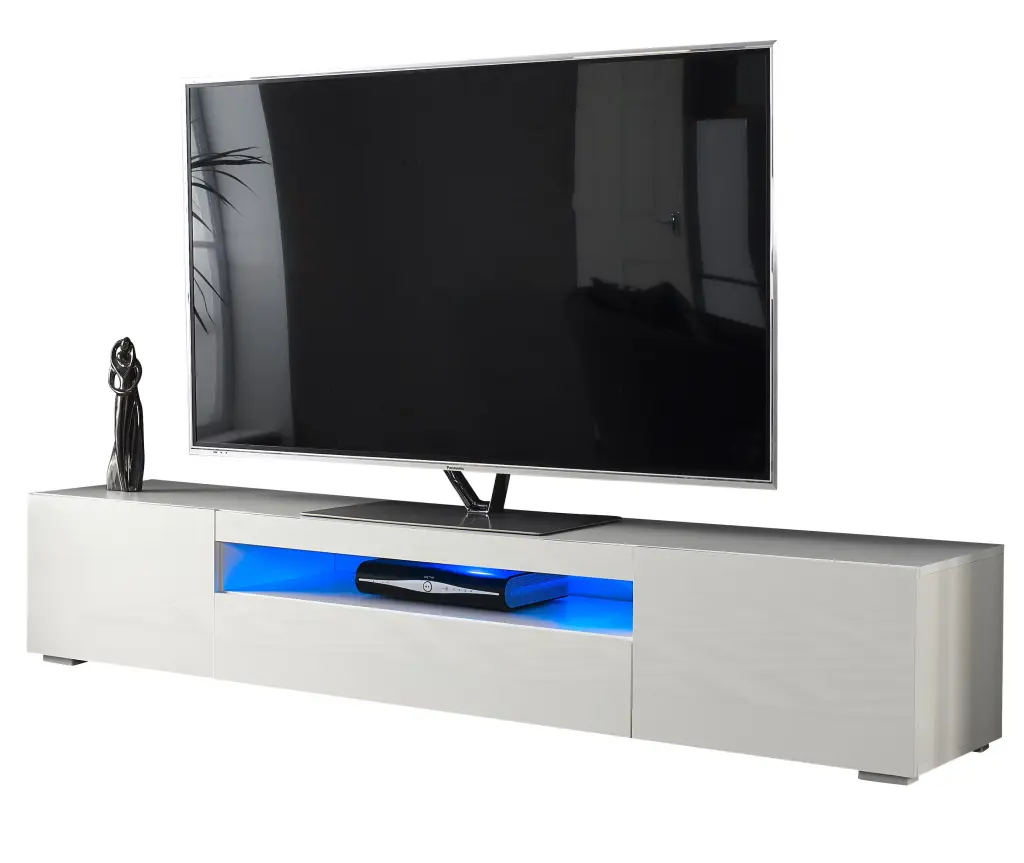 Modern 78.7 Inch White TV Stand Blue LED Lights 90 Inch TVs Entertainment Furniture MMT