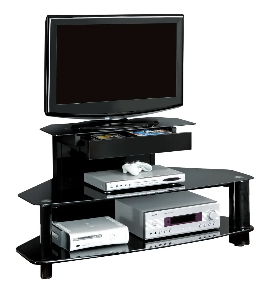 48 Inch Glossy Black Metal TV Stand Living Room and Bedroom Monarch