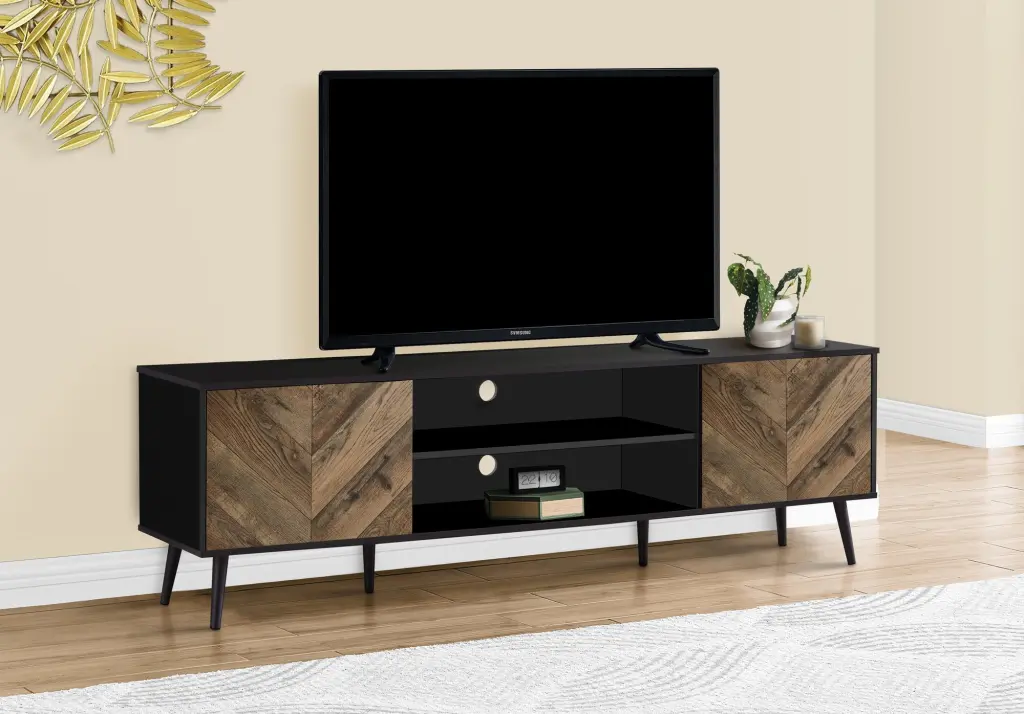72 Inch TV Stand Console Bedroom Brown and Black Laminate Entertainment Center Monarch